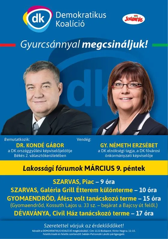 Dr. Kondé Gábor meghívója lakossági fórumra
