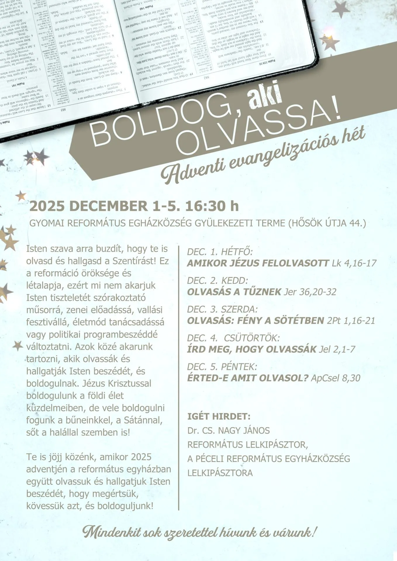 Boldog aki olvassa! - Adventi evangelizációs hét