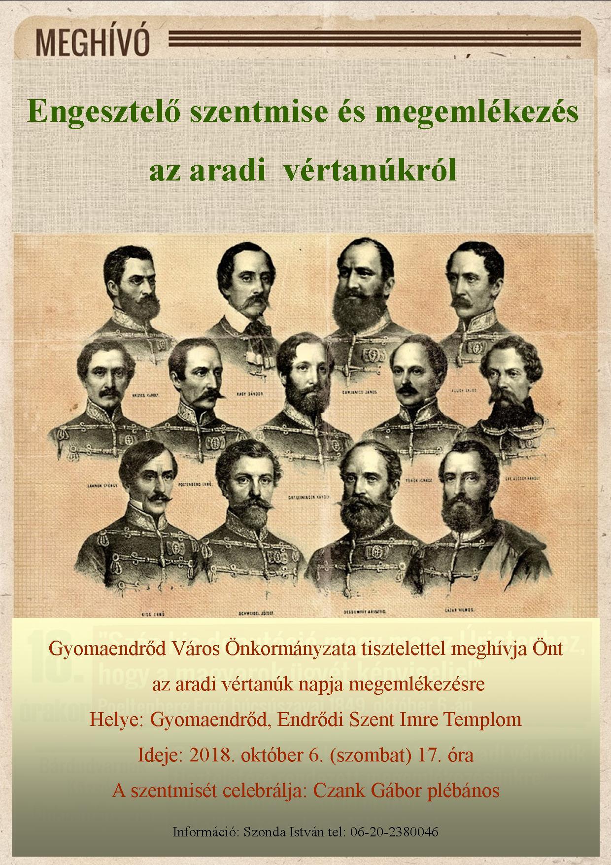 Engesztelő szentmise és megemlékezés az aradi vértanúkról