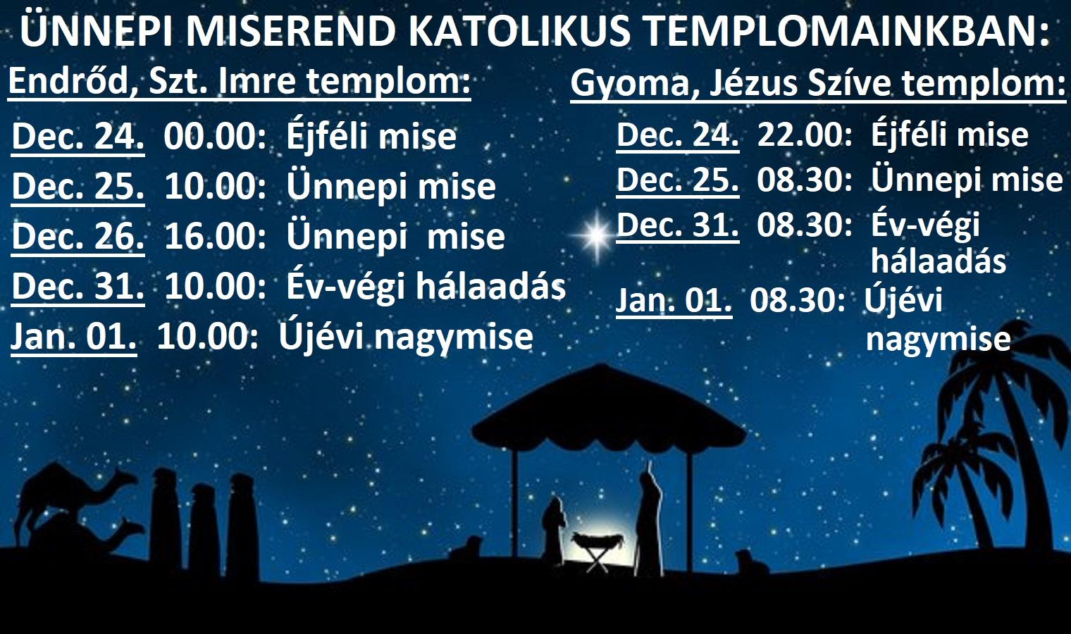 Jézus Szíve Katolikus Templom ünnepi miserend