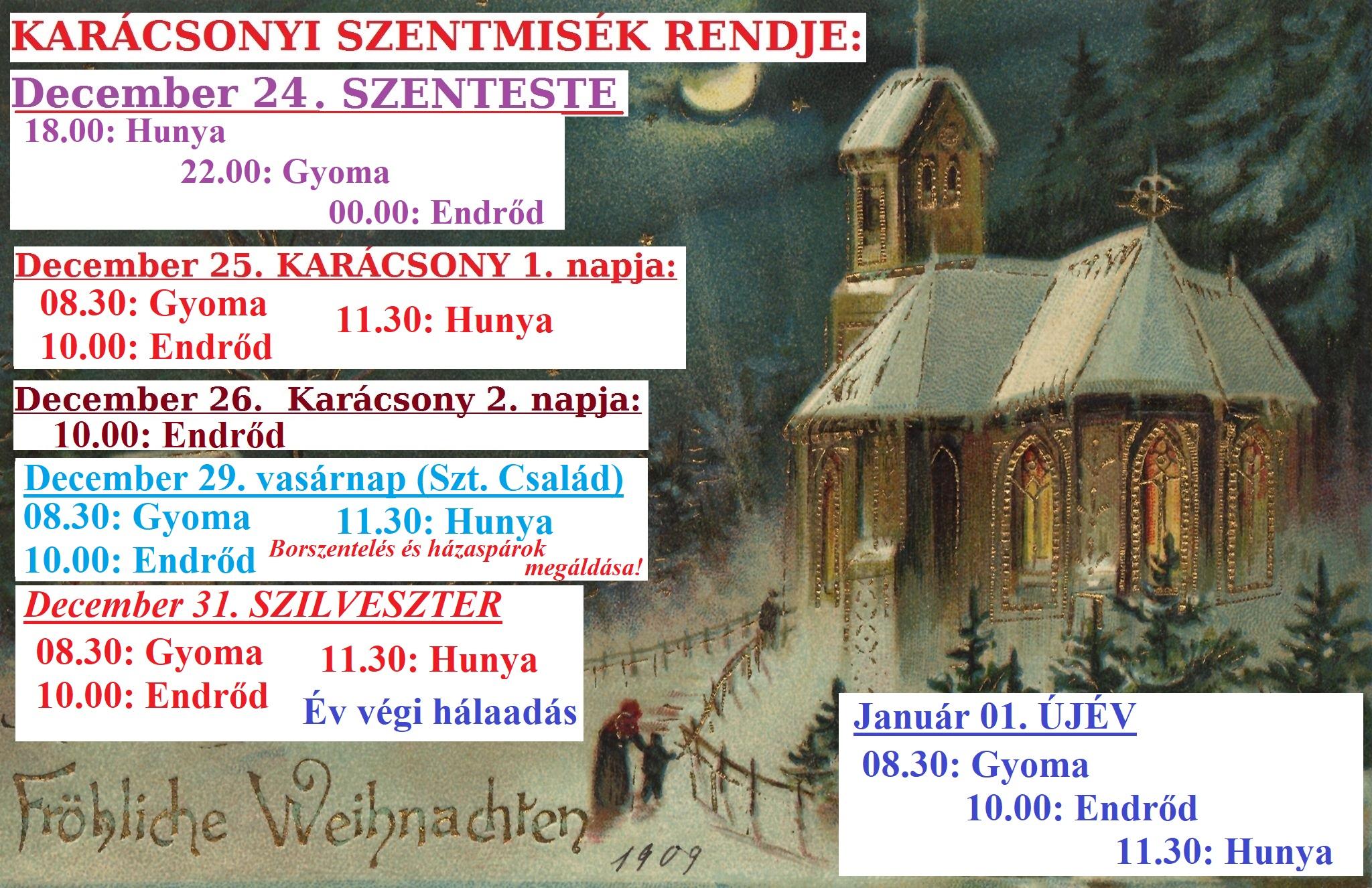 Szent Imre Katolikus Templom ünnepi miserend