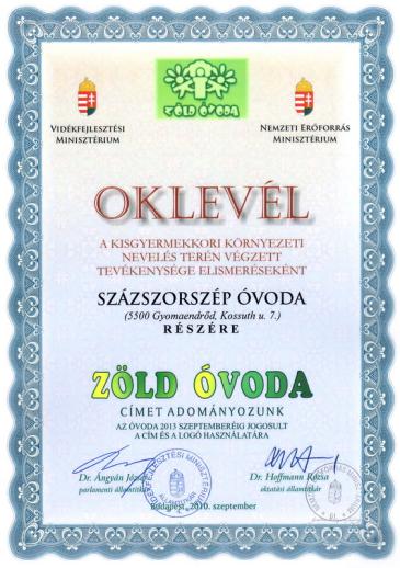 Zöld Óvoda cím